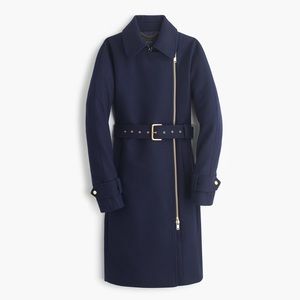 EUC, Great Weight, J.Crew Belted Zip Trench in Melton Wool. Navy, Size 16